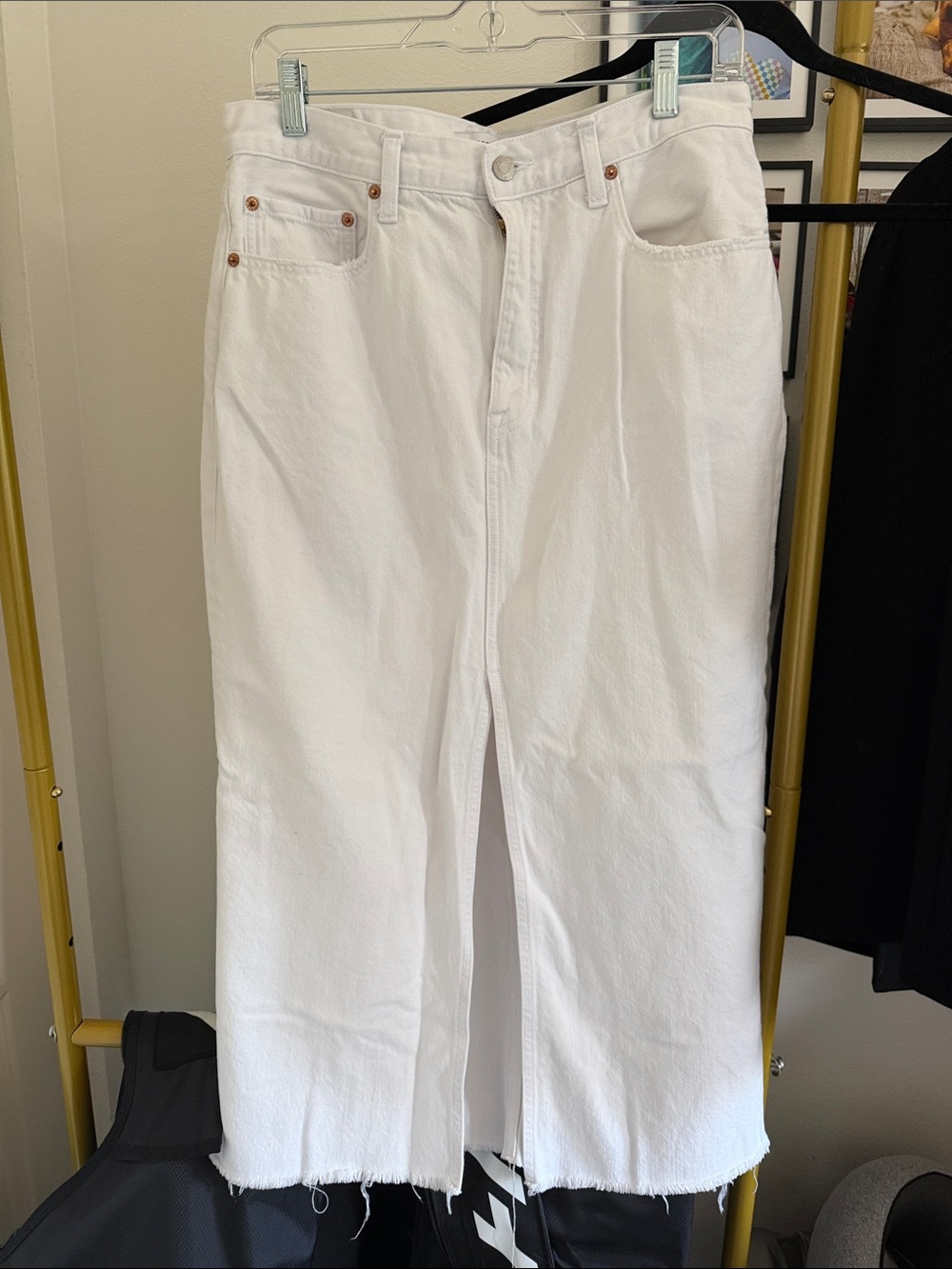 PISTOLA Alice White Denim Midi Skirt with Front Slit